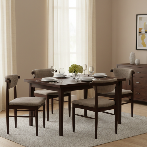 Luxus gepolsterter Esszimmerstuhl aus geripptem Stoff in Taupe mit Gestell aus dunklem Nussbaumholz und strukturierter Rückenlehne von Luxury Group International