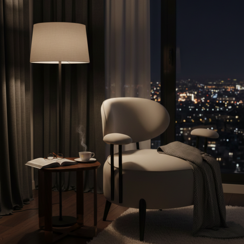Luxus Polsterstuhl mit schwebender Rückenlehne und mattschwarzen Beinen – Luxus Wohnzimmermöbel von Luxury Group International