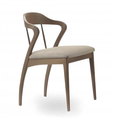 Luxuriöser gepolsterter Esszimmerstuhl mit geschwungener Rückenlehne und Holzgestell in Soft Beige von Luxury Group