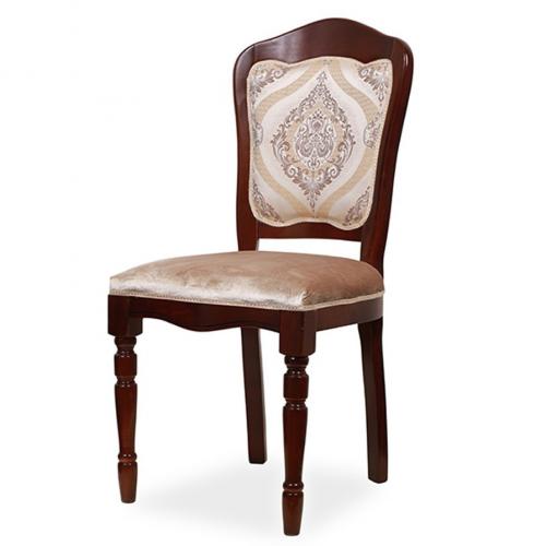 Luxury Upholstered Dining Chair with Decorative Pattern Backrest - Walnut/Ivory Finish Front View by Luxury Group International