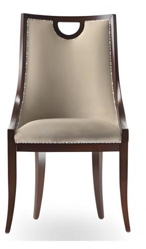 Luxury Upholstered Dining Chair with High Curved Backrest and Wooden Frame in Beige with Accent Detail by Luxury Group International