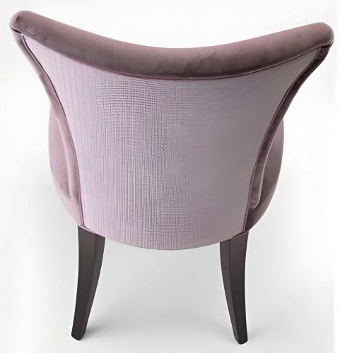 Luxury Upholstered Dining Chair with High Curved Backrest in Lavender Fabric and Dark Wooden Legs by Luxury Group International