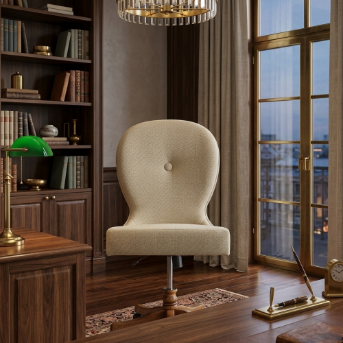 Silla Ejecutiva Tapizada de Lujo en Tela Beige Texturizada con Base Giratoria Ajustable de Madera - Mobiliario de Oficina Vista lifestyle por Luxury Group International