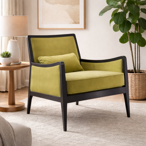 Luxury Upholstered Lounge Armchair in Olive Green with Matte Black Frame by Luxury Group International