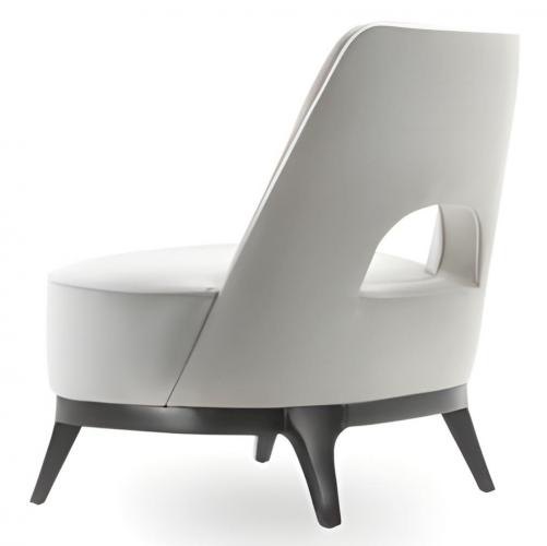 Luxury Upholstered Lounge Chair in Pearl White with Sculpted Back Opening and Black Walnut Base by Luxury Group International