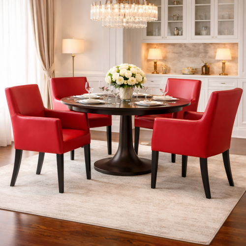 Luxury Upholstered Modern Accent Armchair in Bold Red with Black Wooden Legs by Luxury Group International