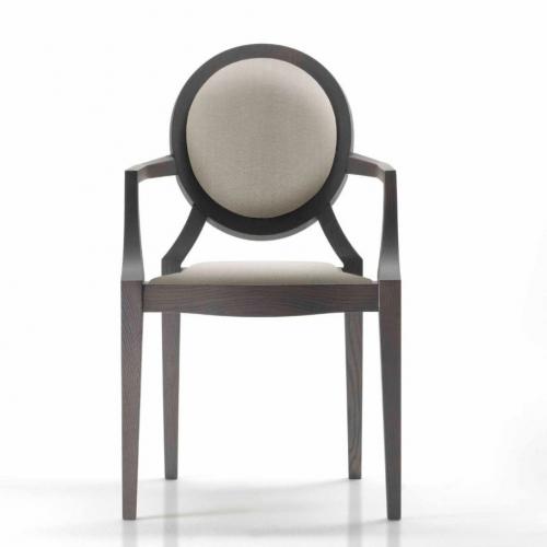 Luxury Upholstered Silver Grey Dining Chair with Medallion Backrest in Dark Ash Wooden Base by Luxury Group International