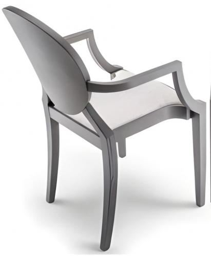 Luxury Upholstered Silver Grey Dining Chair with Medallion Backrest in Dark Ash Wooden Base by Luxury Group International