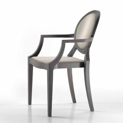 Luxuriöser gepolsterter silbergrauer Esszimmerstuhl mit Medaillon-Rückenlehne auf dunklem Eschenholzsockel von Luxury Group