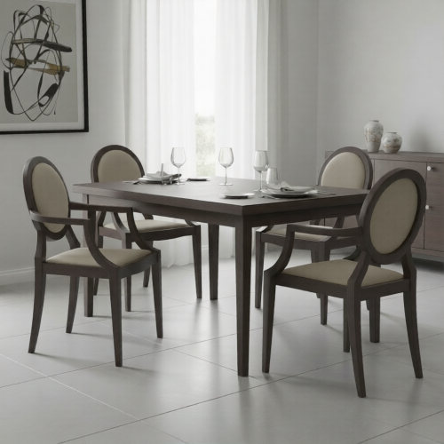 Luxury Upholstered Silver Grey Dining Chair with Medallion Backrest in Dark Ash Wooden Base by Luxury Group International