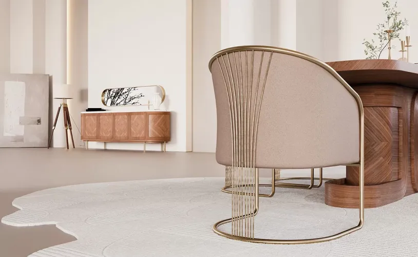 Luxury Upholstered Velvet Beige Dining Chair with Brushed Brass Finish by Luxury Group International