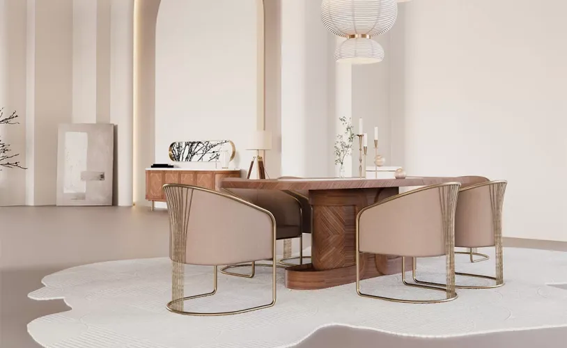 Luxury Upholstered Velvet Beige Dining Chair with Brushed Brass Finish by Luxury Group International