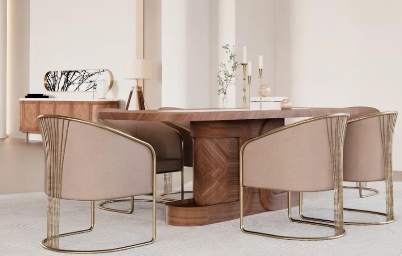 Luxury Upholstered Velvet Beige Dining Chair with Brushed Brass Finish by Luxury Group International