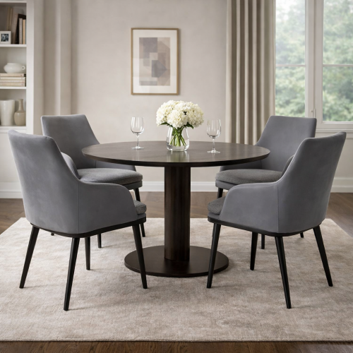 Luxury Upholstered Winged Back Dining Armchair in Ash Grey with Black Tapered Legs by Luxury Group International