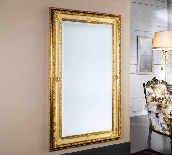 Luxury Vertical Gold Baroque Wall Mirror with Ornate Leaf Carvings and Flower Corner Design - 170 CM by Luxury Group International