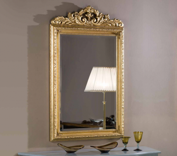 Luxury Vertical Gold Baroque Wall Mirror with Ornate Scroll Crown Top and Hand-Carved Leaf Frame – 133 CM by Luxury Group International
