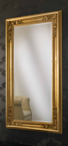 Luxury Vertical Gold Baroque Wall Mirror with Sculpted Floral Corners and Beaded Inner Trim – 190 CM by Luxury Group