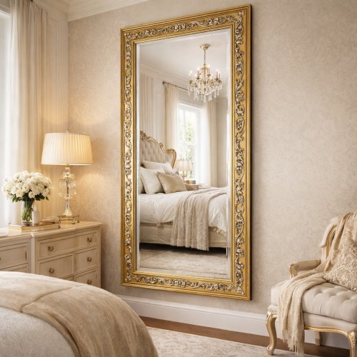 Luxury Vertical Gold Baroque Wall Mirror with Silver Leaf Relief Frame – 185 CM by Luxury Group International
