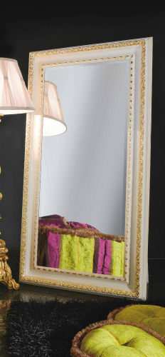 Luxury Vertical Ivory Baroque Wall Mirror with Gold Accent Frame and Sculpted Leaf Corners – 190 CM by Luxury Group