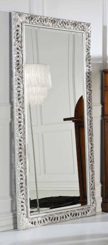 Luxury Vertical Silver Baroque Mirror with Handcrafted Leaf Frame and Inner Beaded Trim – 180 CM by Luxury Group