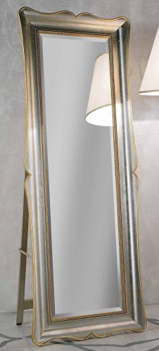 Luxury Vertical Silver Baroque Pedestal Mirror with Gold Inner Beaded Trim in Curved Frame – 185 CM by Luxury Group