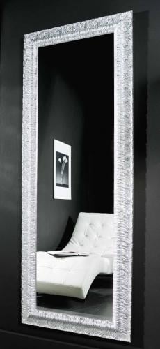 Luxury Vertical Silver Baroque Wall Mirror with Sculpted Floral Motif and Glossy Silver Edging – 178 CM by Luxury Group