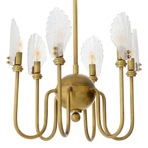 Luxus Vintage Kronleuchter mit Messing-Finish, 6-flammig, handgefertigtes Glas, goldener Kronleuchter mit Muschel-Design von Luxury Group International