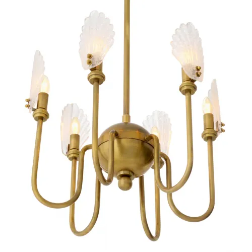 Luxus Vintage Kronleuchter mit Messing-Finish, 6-flammig, handgefertigtes Glas, goldener Kronleuchter mit Muschel-Design von Luxury Group International