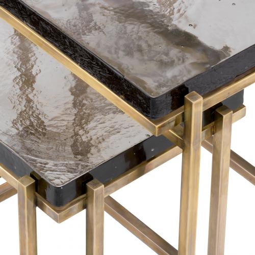 Luxury Vintage Brass Rectangular Black Glass Top Nesting Table set of 2 by Luxury Group International