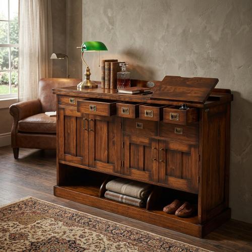 Luxury Vintage Console Cabinet with Lift-Up Top & Concealed Compartments - Vintage Furniture Lifestyle View by Luxury Group International