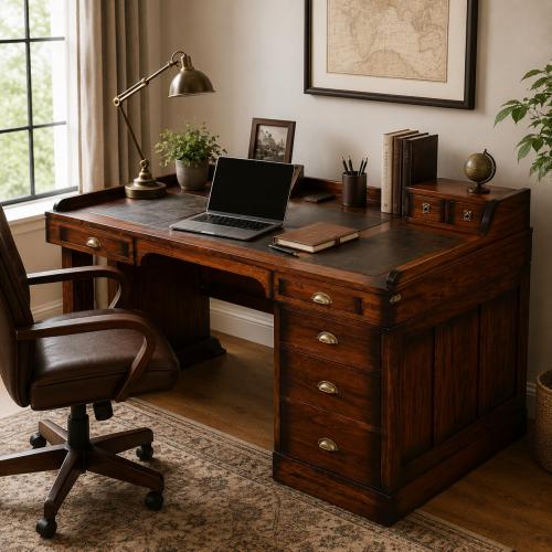 Luxury Vintage Executive Desk with Raised Organizer Shelf - Vintage Style Furniture Lifestyle View by Luxury Group International