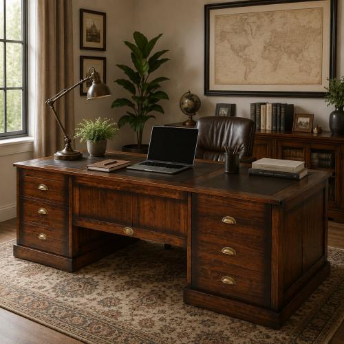Luxury Vintage Executive Office Desk with Multi-Drawer Storage - Vintage Style Furniture Lifestyle View by Luxury Group International