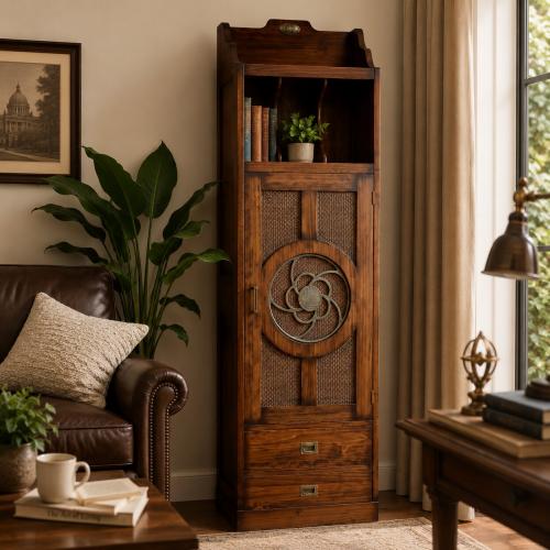 Luxury Vintage Shelve Cabinet with Cane Mesh Door - Vintage Furniture Lifestyle View by Luxury Group International