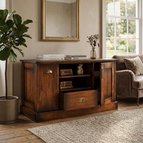 Luxury Vintage Sideboard with Open Shelving & Concealed Storage - Vintage Style Furniture Lifestyle View by Luxury Group International