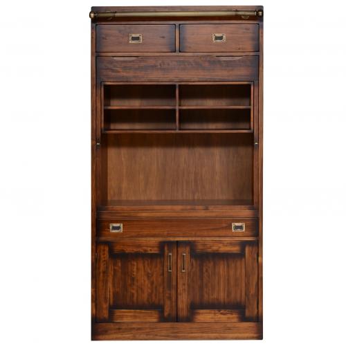Luxury Vintage Style Multi-Storage Shelve Cabinet with Fold-Down Workstation - Vintage Style Furniture Front View by Luxury Group International