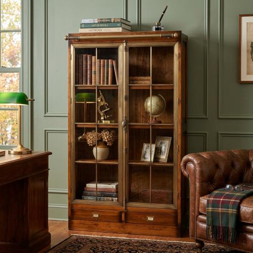 Luxury Vintage Style Wooden Display Cabinet with Dual Glass Doors & Base Drawers - Vintage Style Furniture Lifestyle View by Luxury Group International