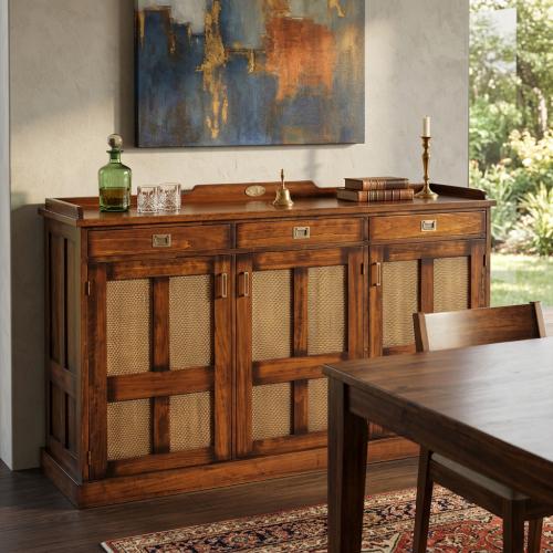 Luxury Vintage Style Wooden Sideboard with Cane Panel Cabinet Doors - Vintage Style Furniture Lifestyle View by Luxury Group International