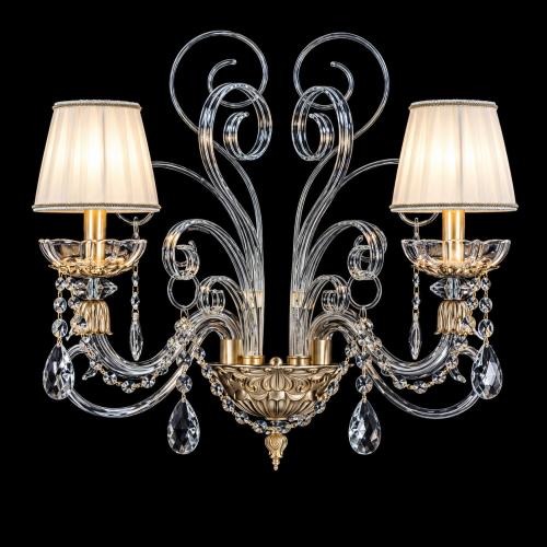 Luxury Wall Lamp in Antique Gold Polished Crystal with Clear Drops & Ivory by Luxury Group International