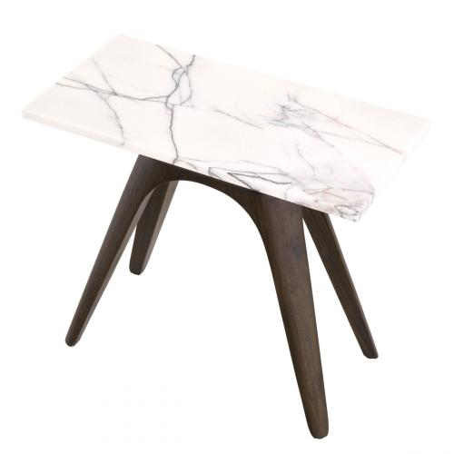 Luxury White Marble Rectangular Wooden Base Side Table by Luxury Group International