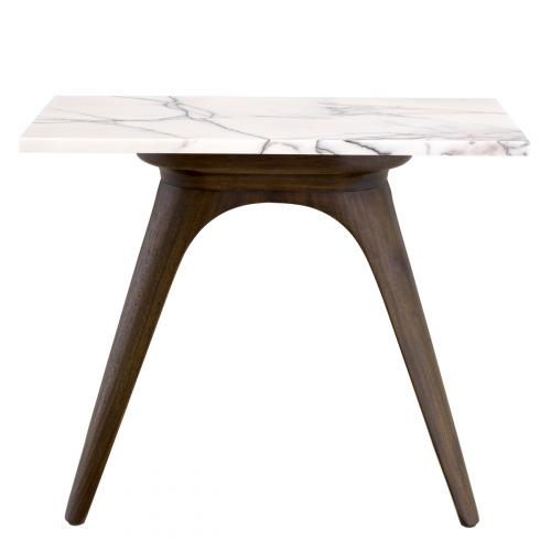 Luxury White Marble Rectangular Wooden Base Side Table by Luxury Group International