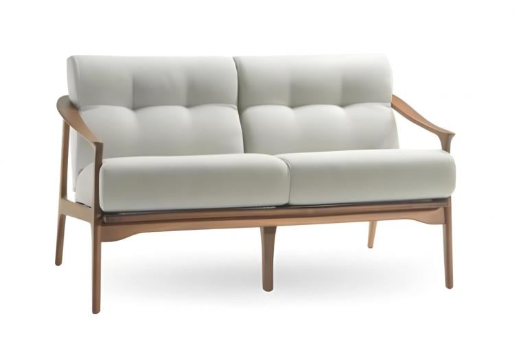 Luxuriöses weißes gepolstertes Mid-Century Spindelrücken-Sofa mit Knopf-Tufting-Details - 2-Sitzer von Luxury Group