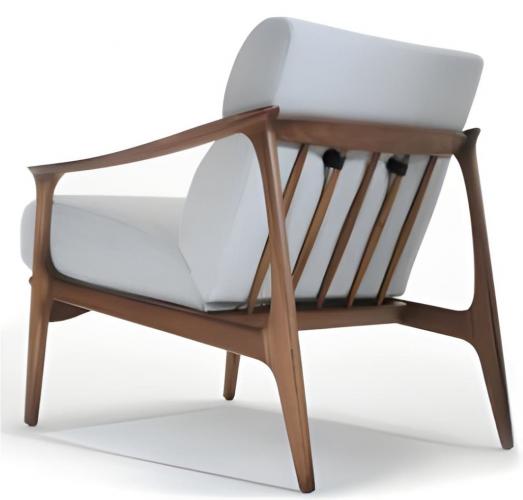 Luxury White Upholstered Modern Accent Armchair with Mid-Century Spindle Backrest in Wooden Frame by Luxury Group International