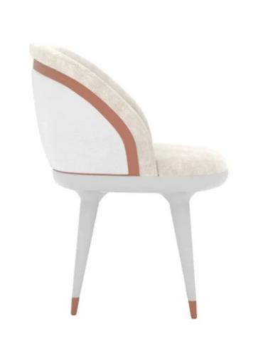 Luxury White Upholstered Modern Dining Chair with Copper Finish Design by Luxury Group International