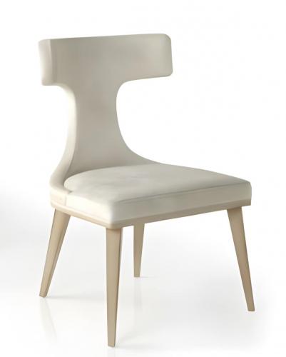 Luxus weißer gepolsterter Esszimmerstuhl mit geformter Rückenlehne und T-Shape-Silhouette von Luxury Group International