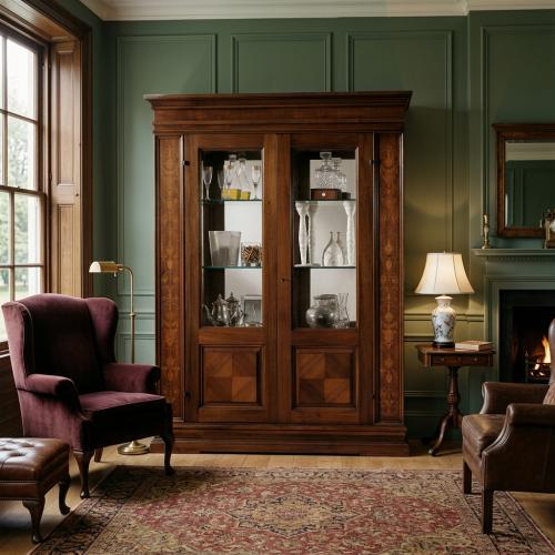 Vetrina Barocca di Lusso in Legno con Colonne Intarsiate Decorative e Base a Pannelli - Mobili Barocchi Vista lifestyle di Luxury Group International