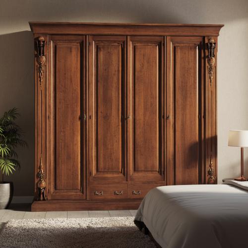 Luxury Wooden Baroque Shelve Cabinet with Multi-Paneled Doors and Drawer Base - Baroque Furniture Lifestyle View by Luxury Group International