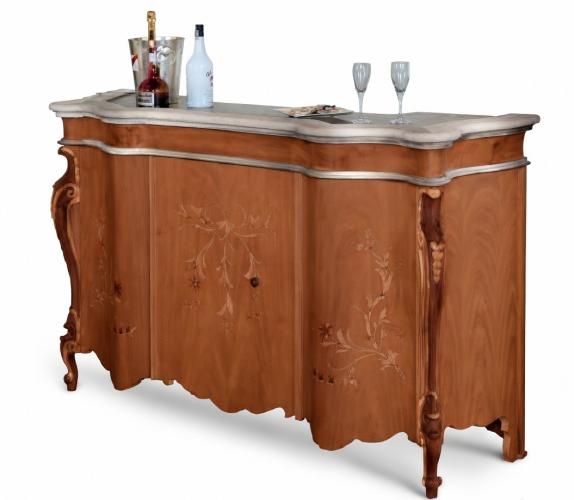 Luxus Barock-Sideboard aus Holz mit Marmorplatte & handeinlegierten Blumenpaneelen – 180 CM Vorderansicht von Luxury Group International