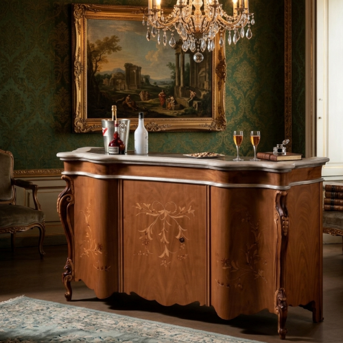 Luxus Barock-Sideboard aus Holz mit Marmorplatte & handeinlegierten Blumenpaneelen – 180 CM Lifestyle-Ansicht von Luxury Group International