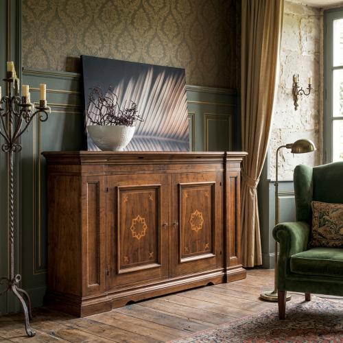 Luxury Wooden Baroque Sideboard with Star Motif Inlay and Framed Door Panels - Baroque Furniture Lifestyle View by Luxury Group International