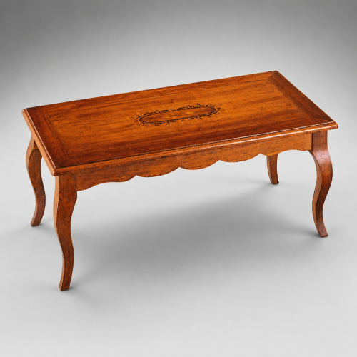 Luxury Wooden Coffee Table with Decorative Inlay Top and Curved Cabriole Legs Front View by Luxury Group International